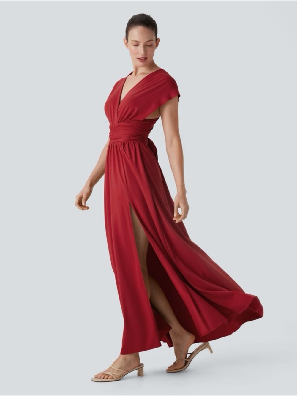 Halara V Neck Short Sleeve Tie Back‎ Maxi Dress with Pocket 3 Way To Wear